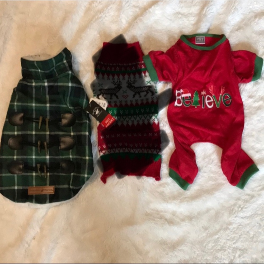 Dog Clothing: Believe outfit and Flannel jacket